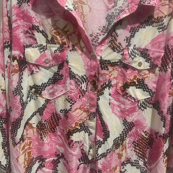 Pink Abstract Print Button-Up Blouse - Picture 6 of 6